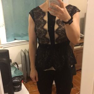 Francesca’s Black Lace Peplum Top